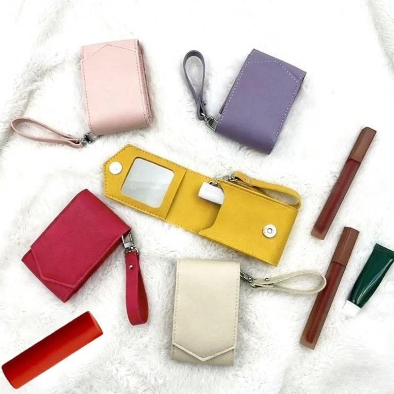 Fashion PU Leather Mouth Red Bag Lipstick Makeup Bag Mini Portable Leather Case Card Money Storage Bag Key Chain Ladies' Gifts