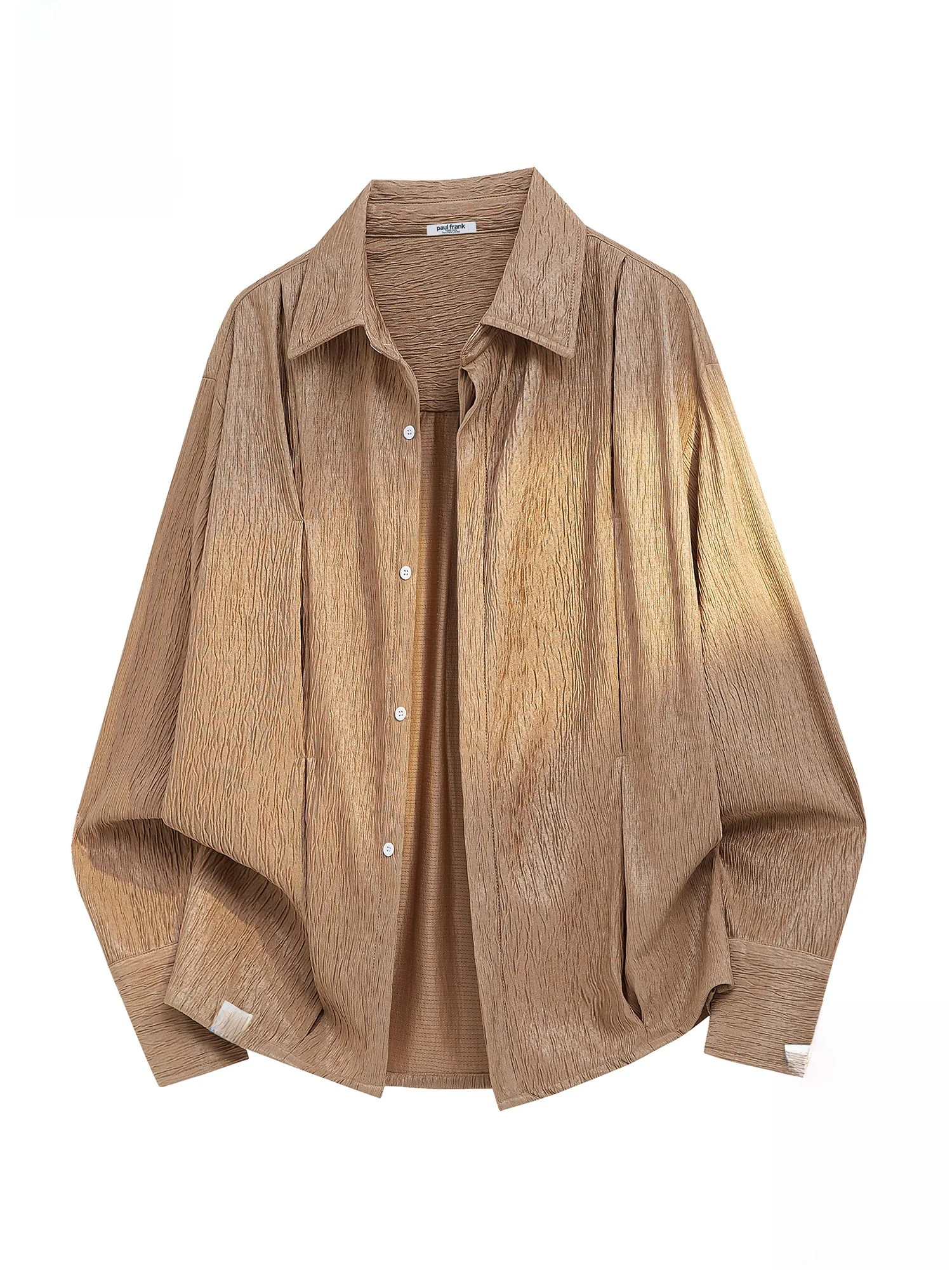 

PaulFrank Men's Loose Fit Long Sve irt Casual Pure Color Spring New Sle Pleated Button up Polyester Fiber Skin-friendl...