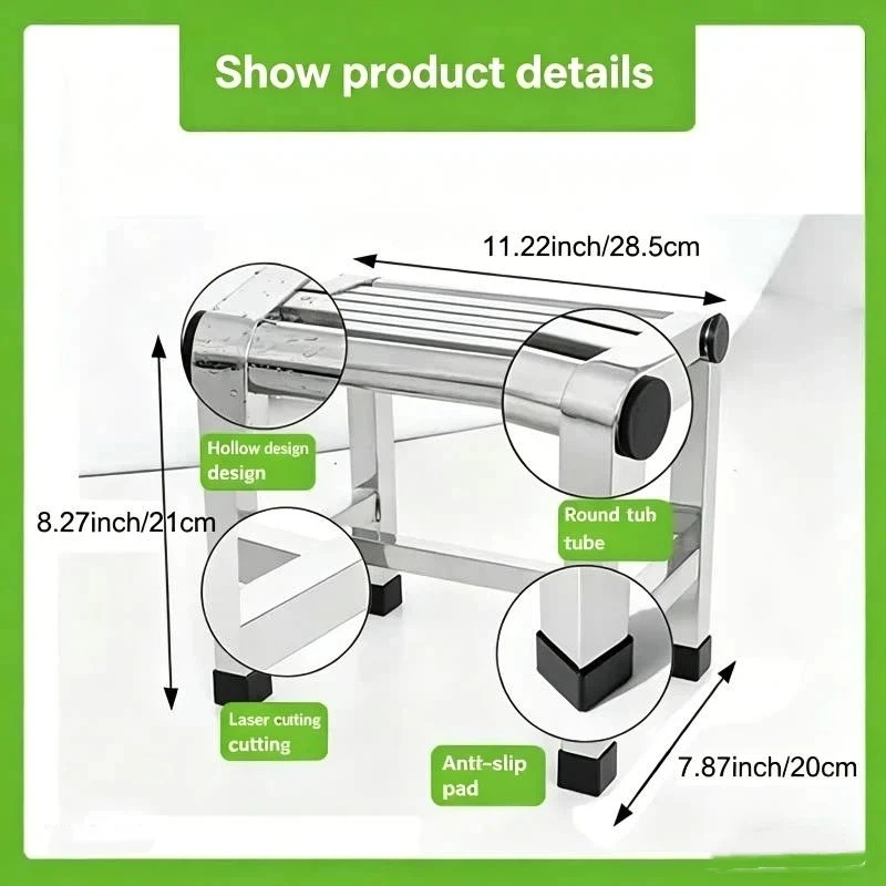 Rustproof Stainless Steel Multi-scene Stool, Practical Bench for Bathroom Garden Indoor Daily Use