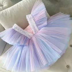 Girls Purple Fairy Dress Kids Glitter Tutu Flower Dresses Children Birthday Prom Gowns for Elegant Girls Halloween Party Costume