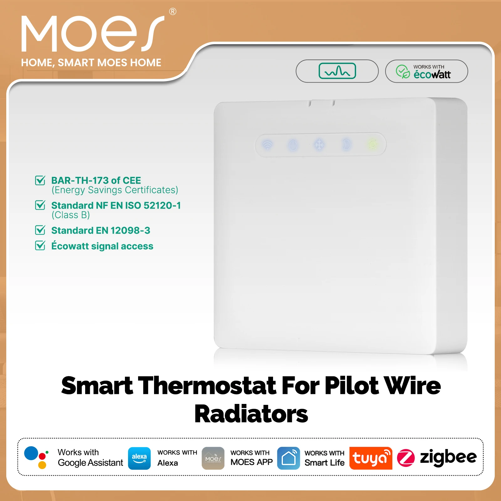 

ZigBee Smart Thermostat for Pilot Wire Heating Radiator Ecowatt Mode Electricity Monitoring APP Remote Works with Alexa Google