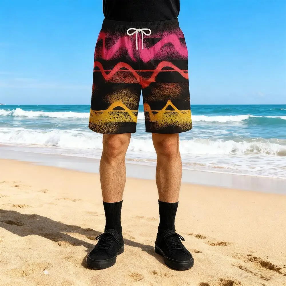 

Men's Retro Tribal Style Printed Shorts Trendy Colorful Geometric Pattern Casual Sports Pants Gradient Street Style Beach Shorts