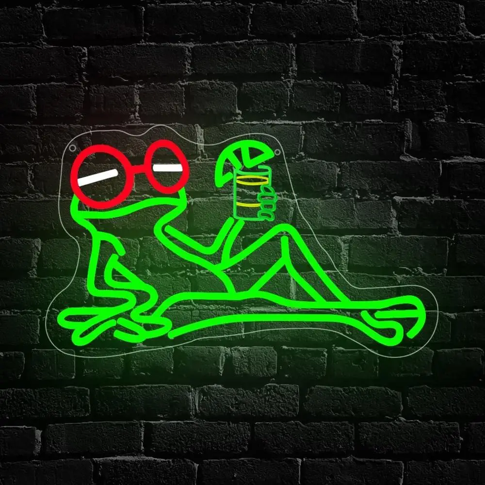 

Frog Beer Neon Sign Funny Bar Led Neon Lights for Bedroom Bar Pub Night Club Home Man Cave Birthday Party Decoration Gift