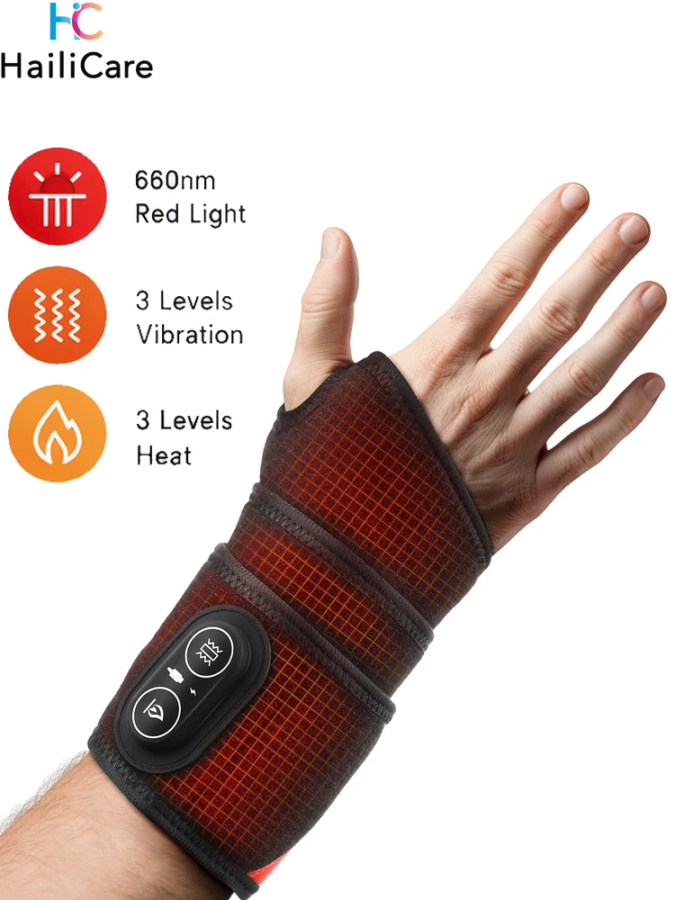 Rotlichttherapie-Handgelenkbandage 660nm Infrarot-Heizbandage 3 Vibrationsstufen Handgelenk-Massagegerät Stützbandage Lindert Sehnenentzündung und Muskelverspannungen
