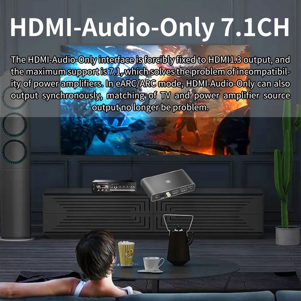 AYINO 8k HDMI2.0b Audio Extractor 2 In 1 Out Switcher eARC Splitter 7.1CH ATMOS DSTHD AUX Coaxial Optical DAC Decoding CEC HDCP