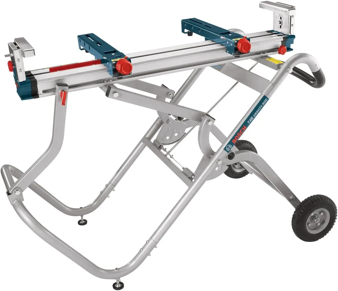 T4B Portable Gravity-Rise Miter Saw Stand with Wheels, 18' Material Capacity