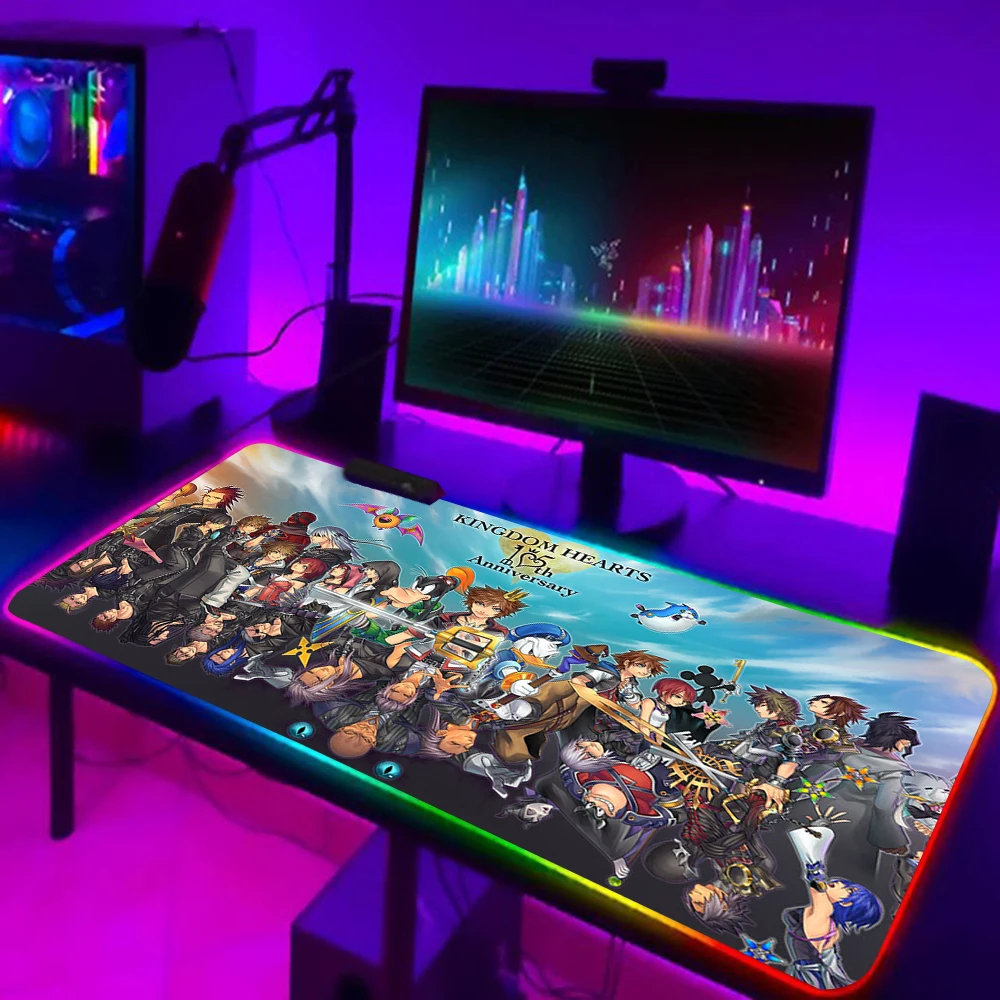 Imagem -06 - Rgb Led Glowing Mouse Pad para Gamer Kingdom Hearts Teclado pc Mousepad Borracha Gaming Computer Mausepad