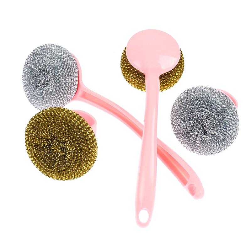 Kitchen Cleaning Brush Long Handle Cleaing Dishwashing Household Stainless Steel Wire Ball Accessories