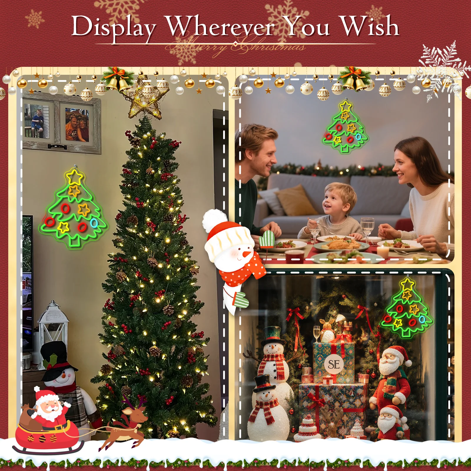 

Christmas Tree Neon Sign USB Powered Led Light Up Sign Wall Decor for Bedroom Christmas Party Holiday Gifts for Kids