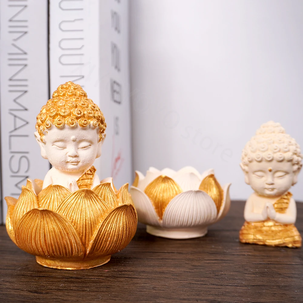 2pcs 3D Buddha Candle Silicone Mold DIY Amitabha Buddha Shape Church Candle Wax Mould Candle Holder Cement Plaster Mold Supplies