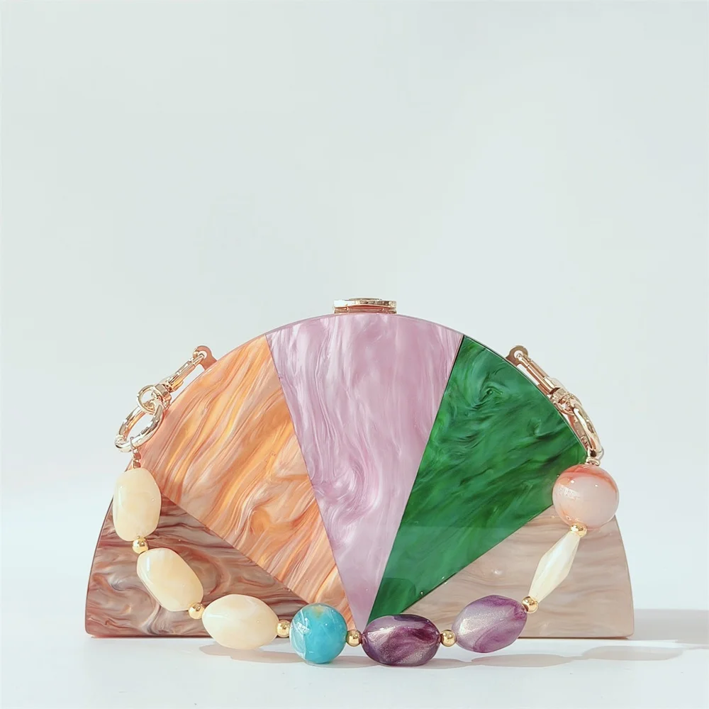

Elegant Lady Prom Wedding Party Handbags Half Moon Crossbody Shoulder Bags Acrylic Evening Box Bag Beaded Women Clutch Purses
