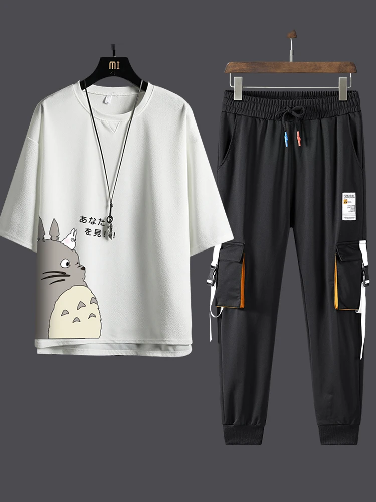 

Men's Summer Casual Loose Sportswear ort Sve T-irt And Pants Set Trendy Brand Seven-Foot Sve Long Pants Two-Piece Set