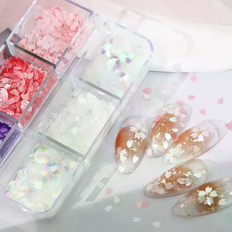 6 griglie brillanti petalo di fiore chip paillettes per unghie fiori di ciliegio adesivi glitter decorazioni olografiche primaverili fiocchi decorazioni colorate