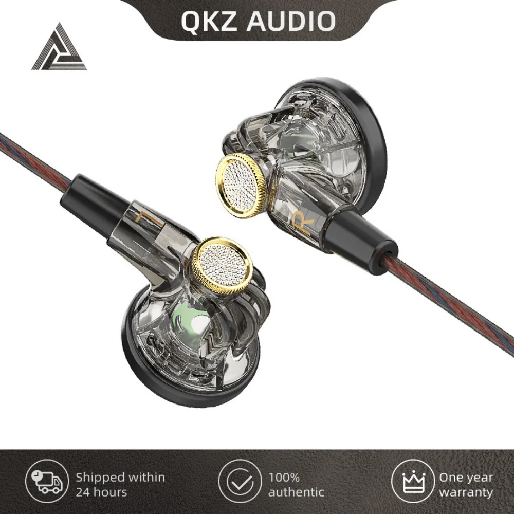 QKZ MDR Flat-Head Headphones 16MM Large Dynamic HIFI Bass Sport Earbuds Music Wired Earphones 3.5MM AUX Headset In Ear With Mic