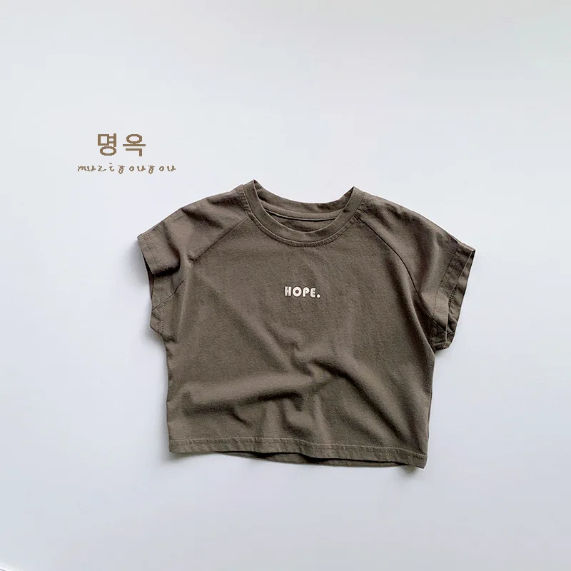 2024 New Summer Kid Letter Retro Short Sleeve Tees Girl Baby Thin Loose Simple All-match T-shirt Boy Children Cotton Casual Tops