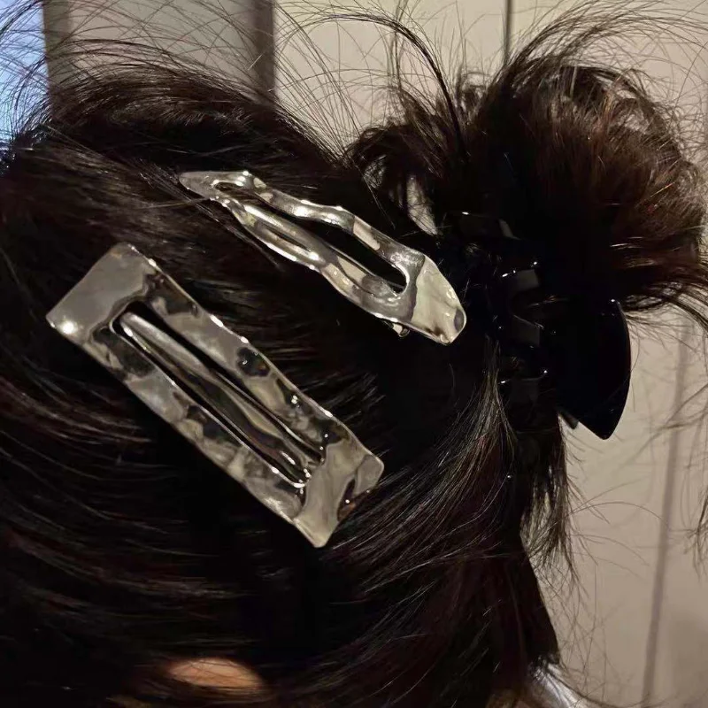 Pinza de pelo de Metal con ondas plateadas irregulares para mujer, horquillas geométricas minimalistas, horquillas irregulares Harajuku, accesorios para el cabello, Y2k