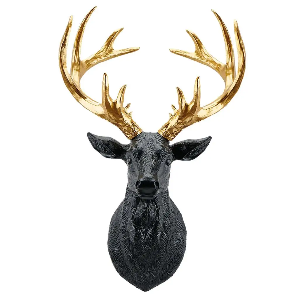 3D Moose Head Wall Sculpture Resin Deer Head Art Figurine Animal Decoration Modern Object for Bedroom Living Room Office
