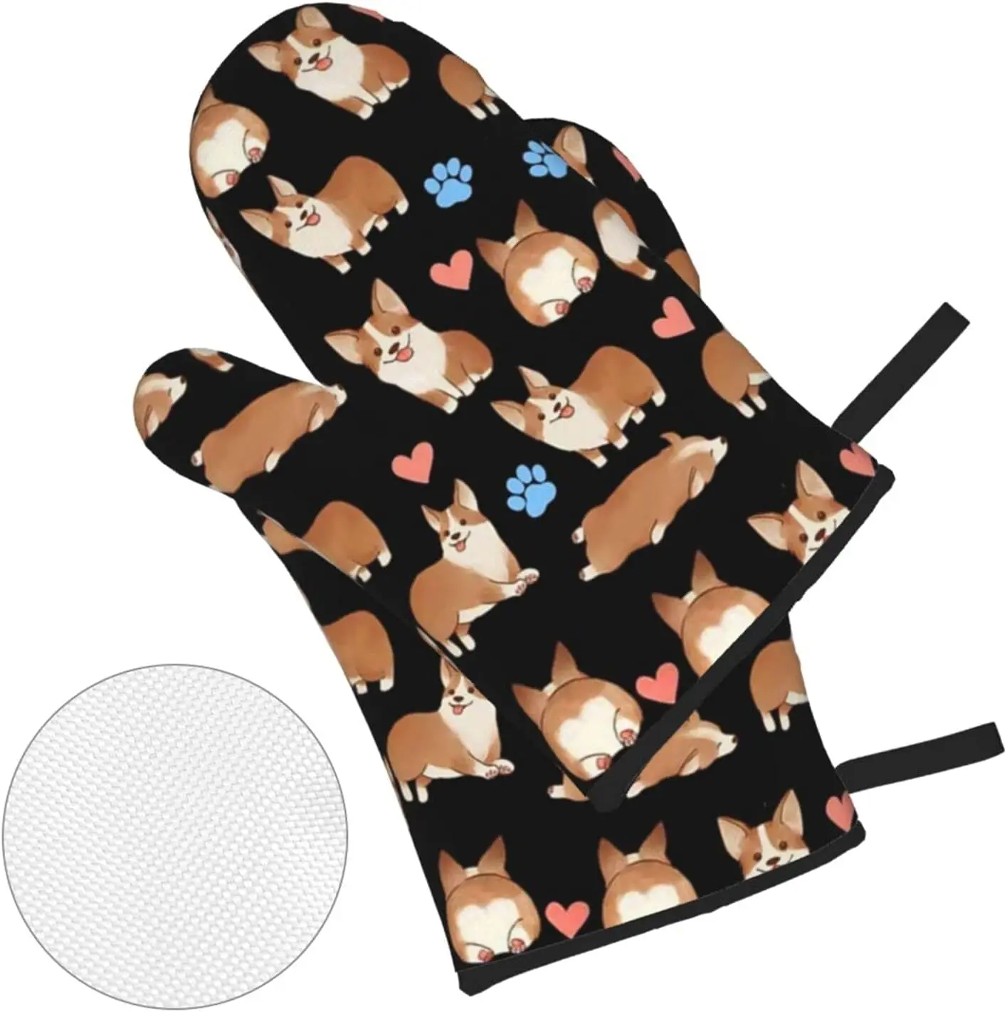 Cute Corgi Dog 4pcs Oven Mitts and Pot Holders Sets,Heat Resistant Non Slip Kitchen Gloves Hot Pads with Inner Cotton Layer