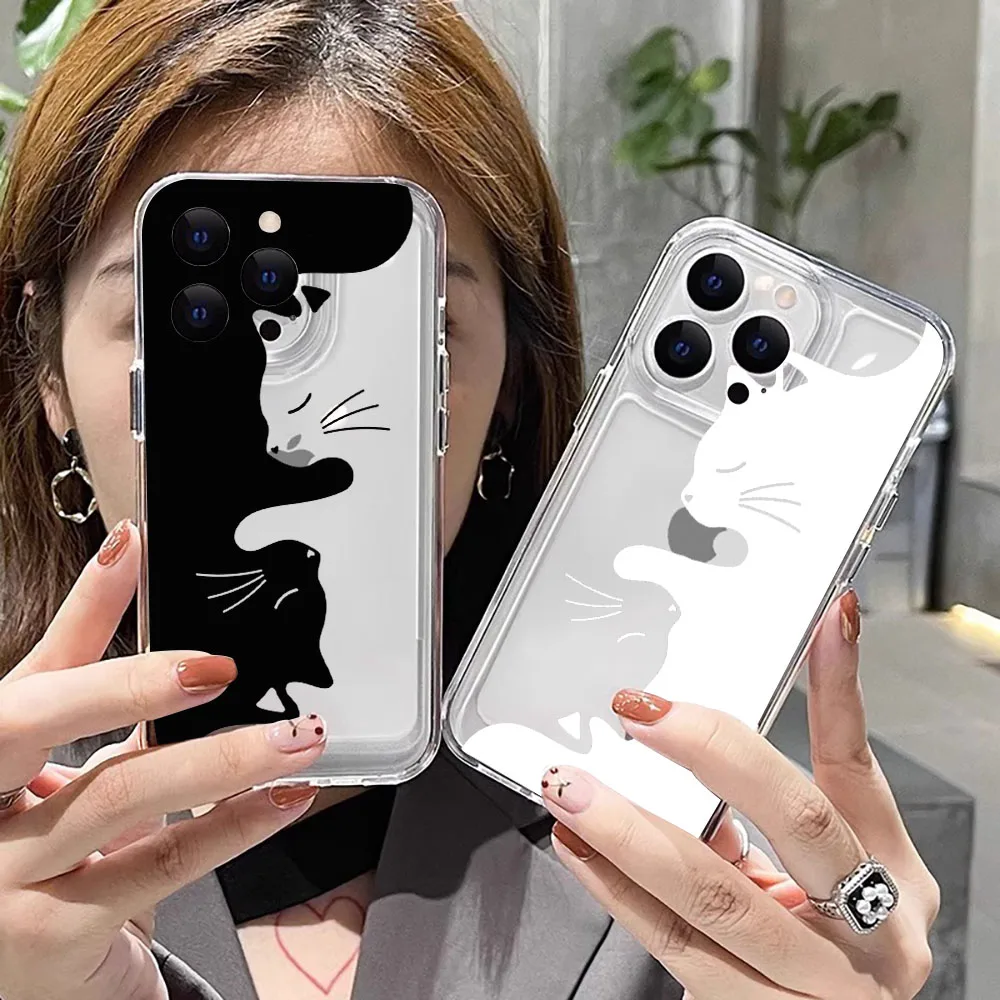Cartoon Animal Cute Cat Clear Case For iPhone 16 Pro 17 15 14 13 12 11 Pro Max 7 8 Plus X XS 16E Shockproof Silicone Soft Funda