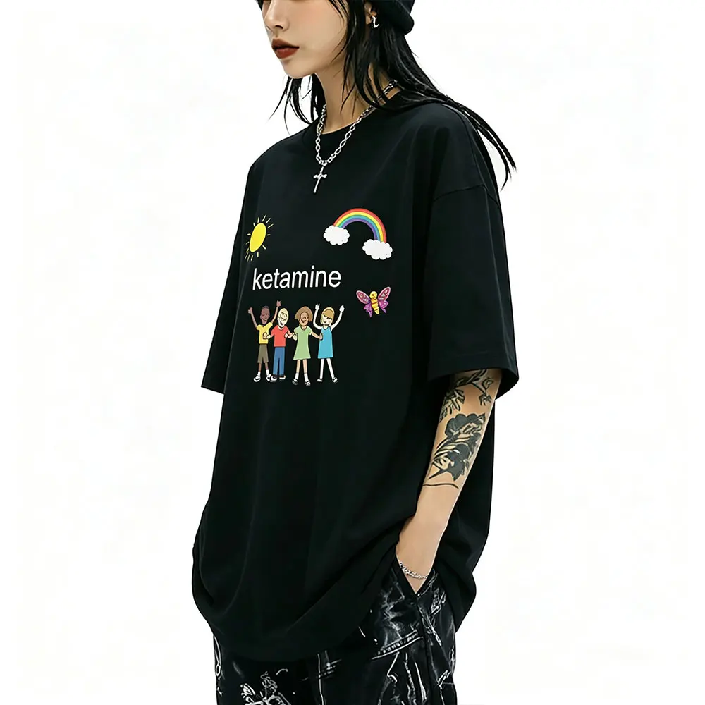 Funny Ketamine Rainbow Kids Graphic T-shirt Men Women Casual Humor Streetwear Male Summer Soft Cotton Oversized Crewneck Tshirt