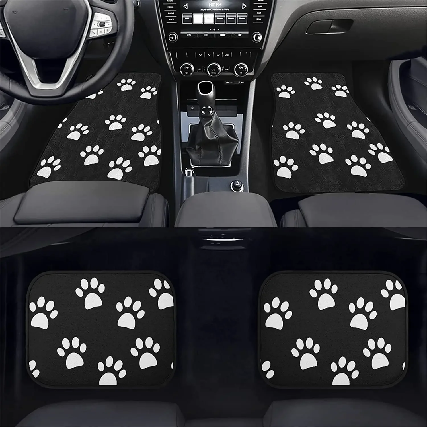 Forchrinse White Paws Print Heavy Duty Car Floor Mats Full Set Front & Rear Auto Carpet Floor Mats Universal Fit,4pcs