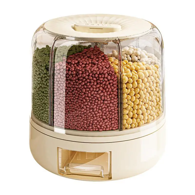 

Grains storage box, insect-proof, moisture-proof, sealed rotating rice bucket, household multi-grid sub-packaging rice bucket