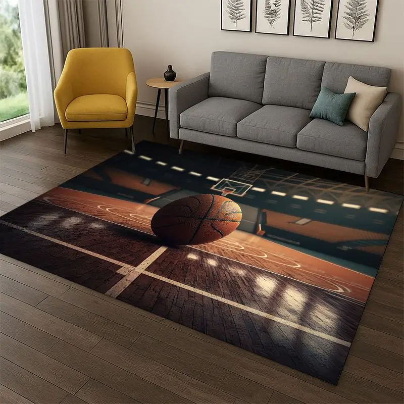 Retro Basketball Court Cartoon Sports Carpet Rug for Bedroom Living Room Sofa Playroom Doormat Home Decor,Kid Area Rug Non-slip