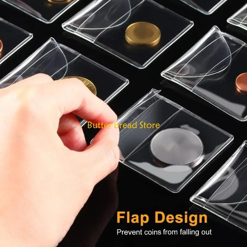 W89C 50Pcs Single Pocket Coin Sleeves Collector Individual Clear Sleeves Coin Holders