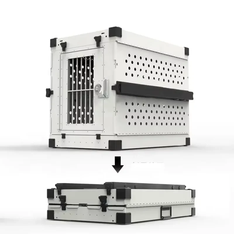 New Design Large Aviation Aluminum Dog Transport Crate Foldable With Thickened Ventilation Firm Cage With Wheels