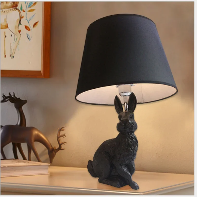 Black Resin Rabbit Table Lights Creative Modern Fabric Animal Led Desk Lamp Living Room Dining Room Bedroom Home Decoration