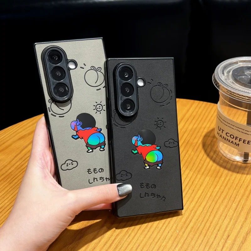 Japan Anime Cute Crayon Shin-chan Butt Laser Leather Folding Phone Case for Samsung ZFold 3 4 5 6 7 Cartoon Shin-chan Cover