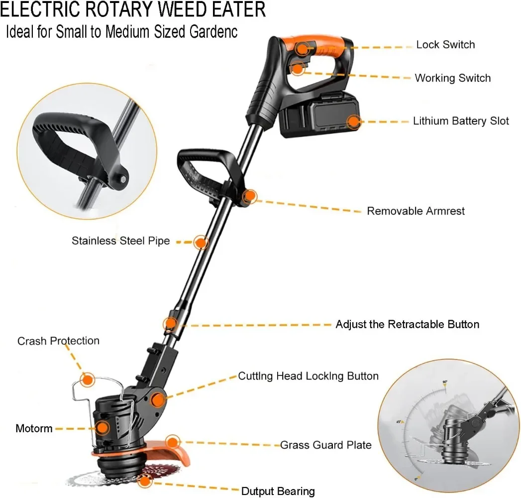 21v Electric Cordless Weed Eater 3 Types Blade with 2X 4.0Ah Batteries Powered, 3 in 1, for Yard Lawn