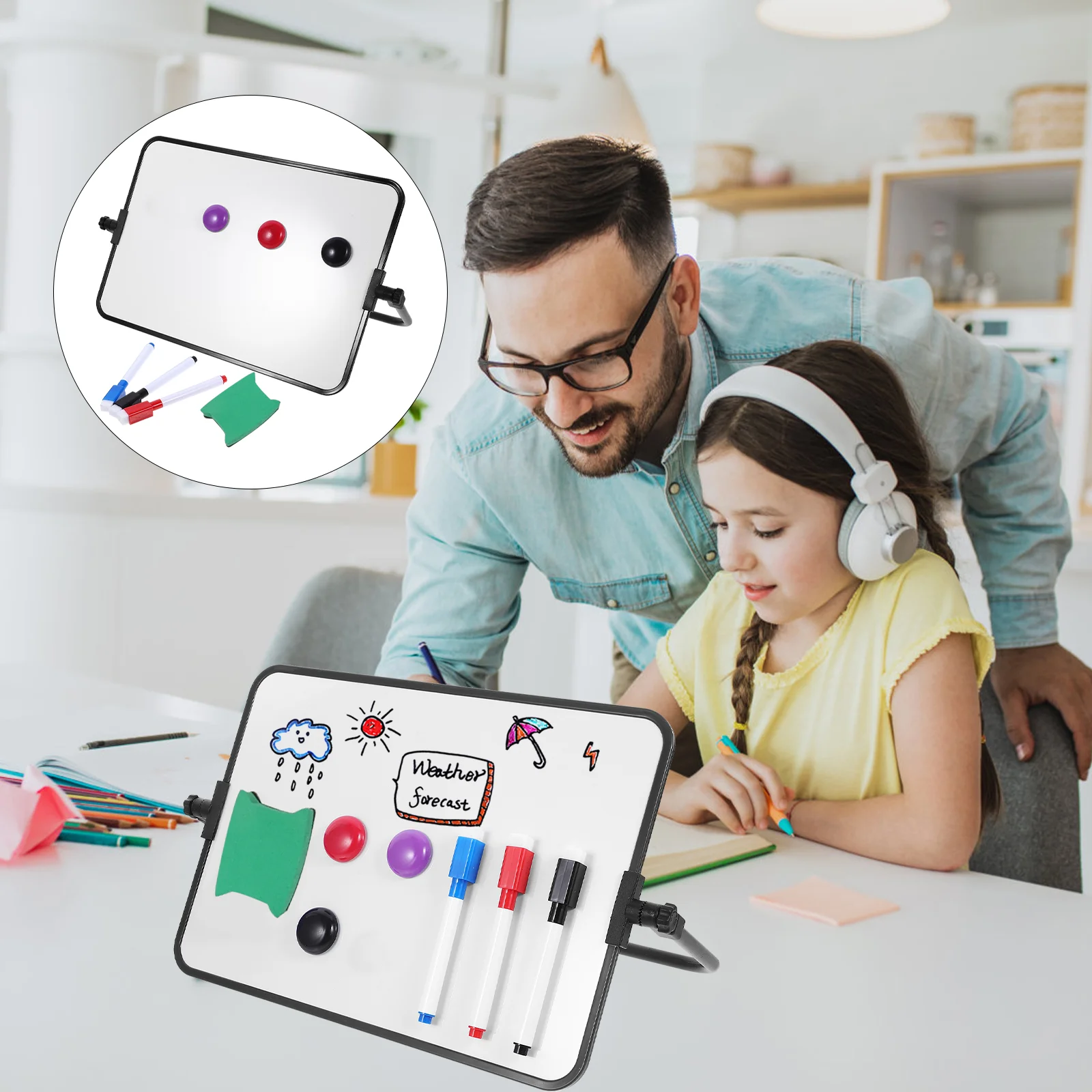 

Доска с подставкой для сухого стирания, планшет для письма, двухсторонний Магнитный Портативный календарь, офисные сообщения (синий)