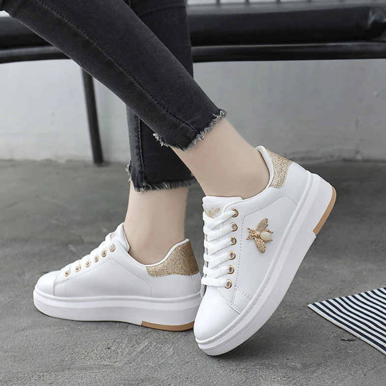 Męskie trampki białe buty platforma moda Rhinestone wzrost jakości Chaussures Femme Bee Lady obuwie Patchwork Tenis Masculin