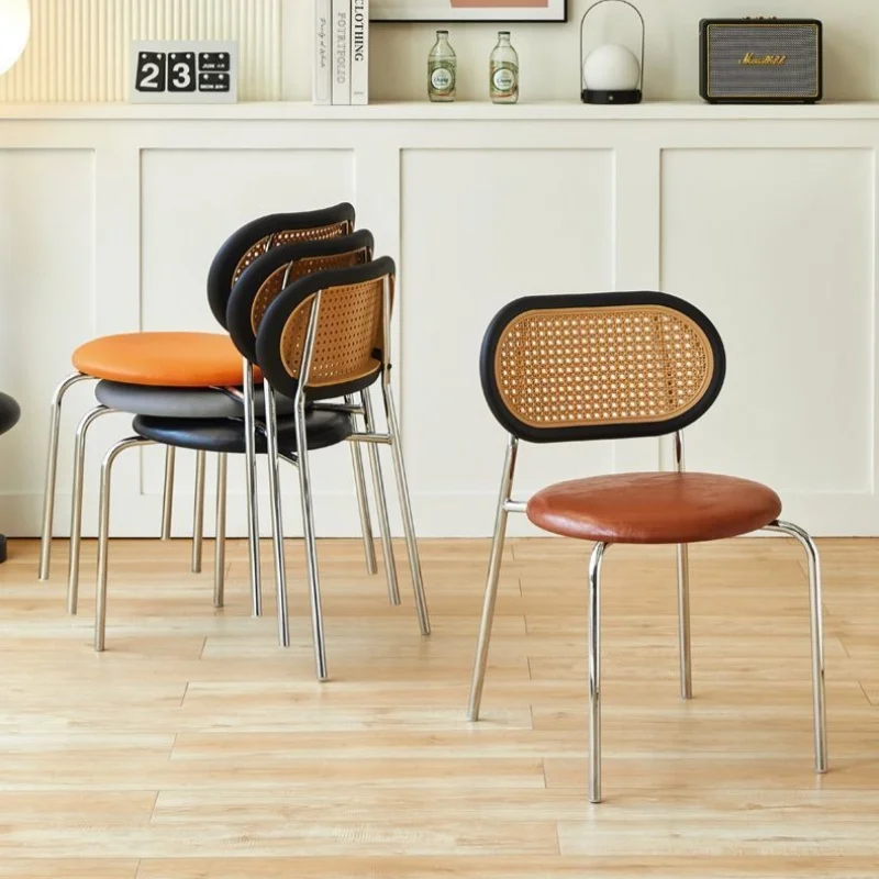 Nordic Vintage Dining Chair Breathable Wicker-backed chair Furniture Office Backrest Stool Dressing Chair Pratical Makeup Stool