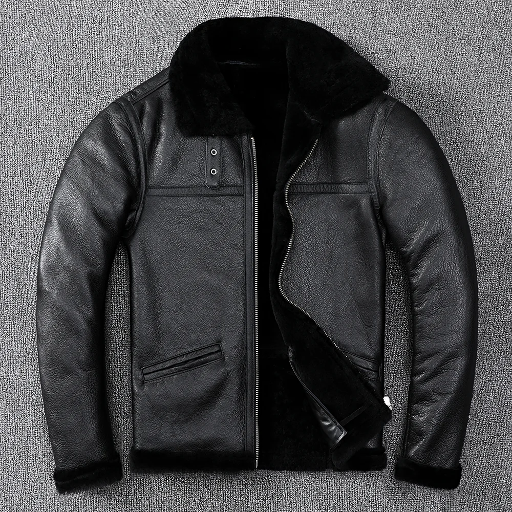 AYUNSUE Classic Real Fur Coat Man High Quality Genuine Sheepskin Leather Jacket Men Vintage Warm Lamb Fur Coats Turn Down Collar