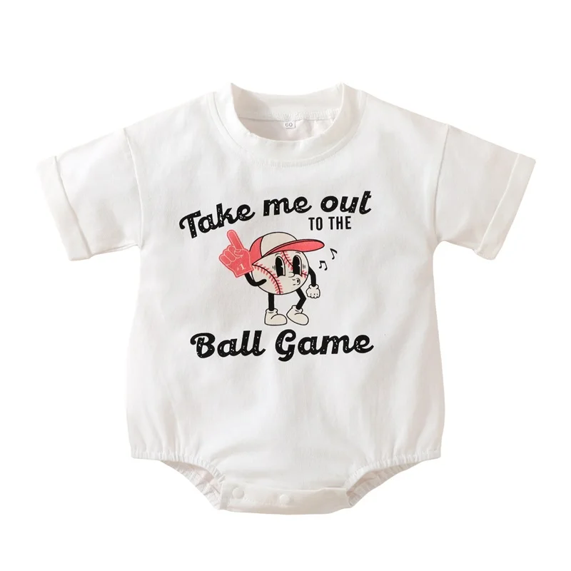 Summer Infant Baby Jumpsuit Casual Baseball Print Short Sleeve Romper for Toddler Boy Girls