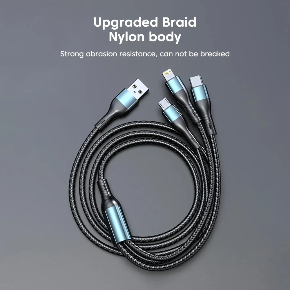 Cable cargador 3 en 1 de 120w Cable de carga rápida One Drag Three Apple Type-c USB A C Char