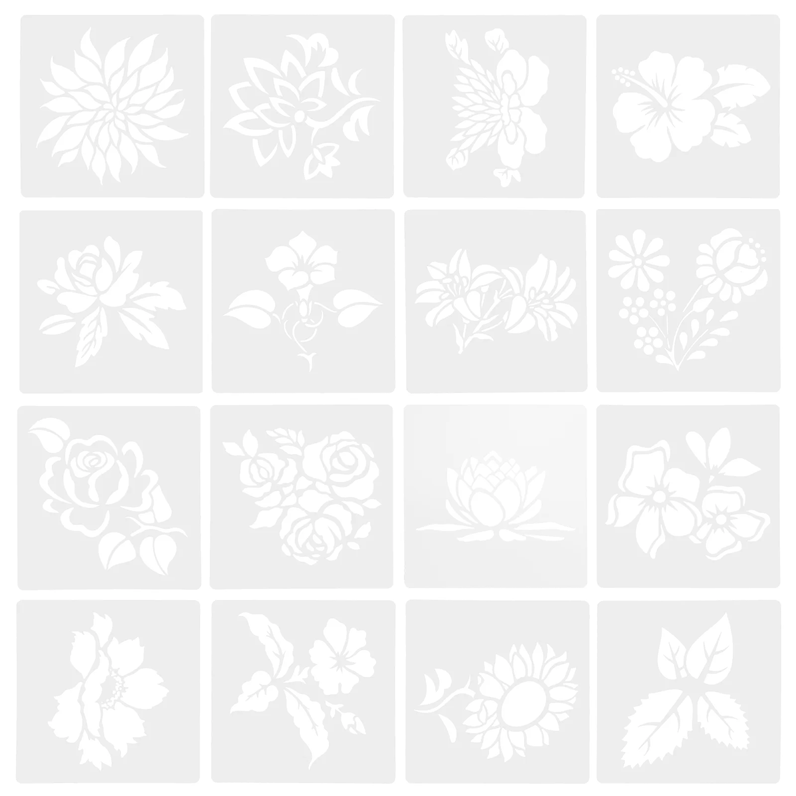 16 Pcs Painting Hollow Out Template Floral Drawing Templates PET Wall Decoration Supplies Novel DIY The Reusable Accessories