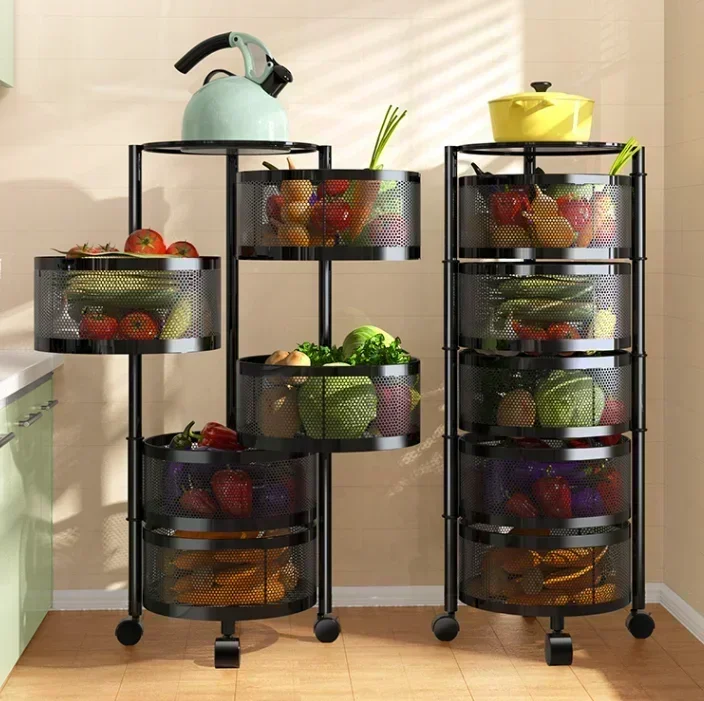 Kitchen Storage Round Rotating Trolley,Fruit Vegetable Floor Shelve Installation-free Racks,Multi-storey Snack Flavoring Basket image 6