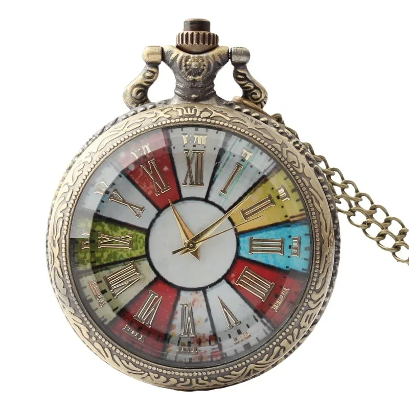 Roman retro seven-color rainbow glass flip pocket watch embossed British style Shi Ying