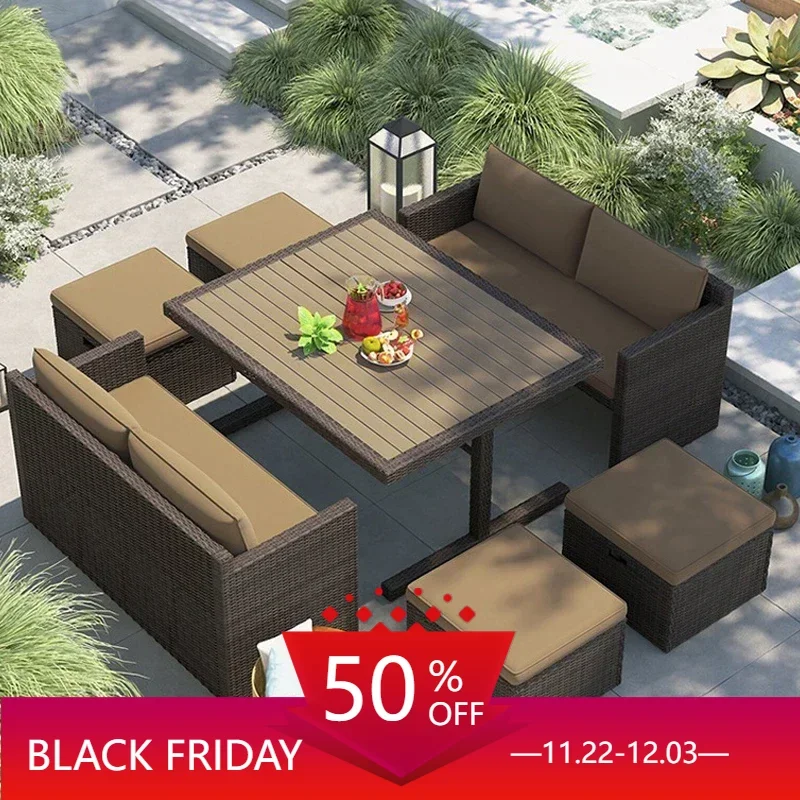 

modern Outdoor patio table and chair sofa terrace PE rattan woven chair leisure waterproof sun protection Garden Furniture Sets