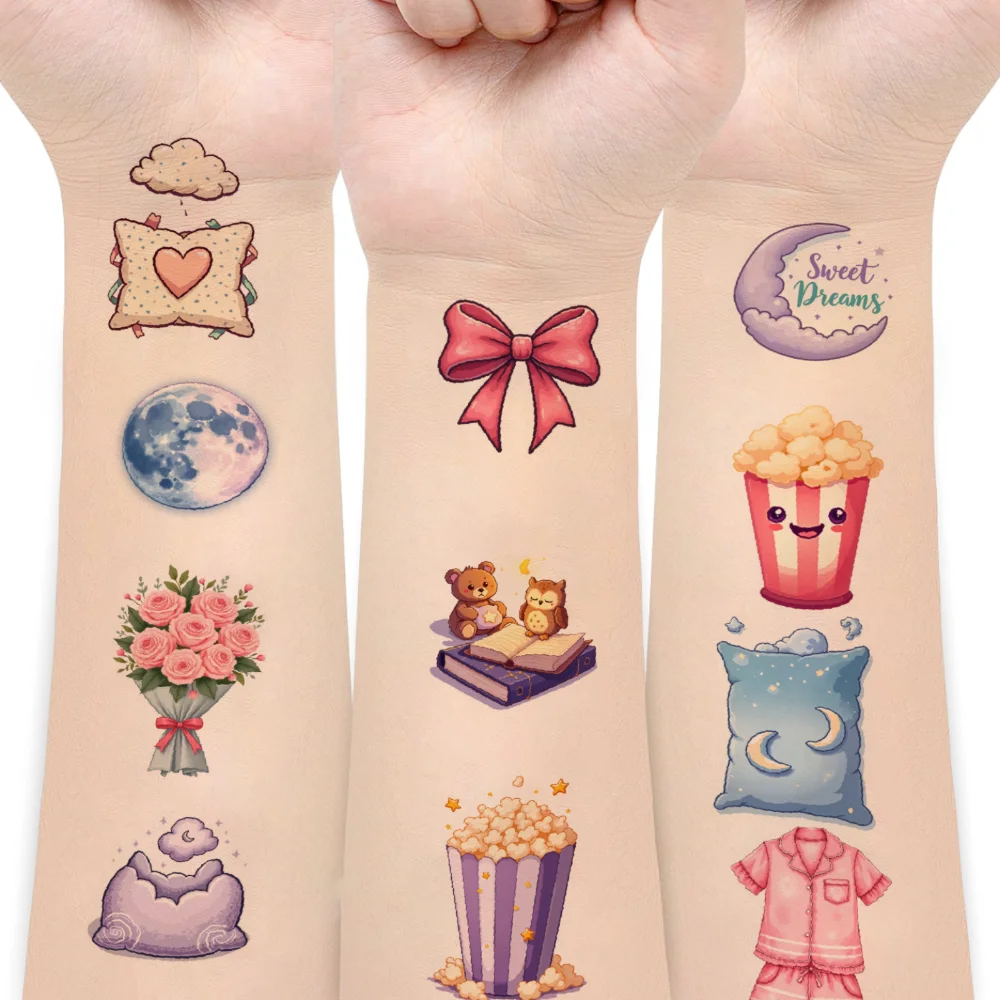 

54pcs Temporary Tattoo Butterfly Cartoon Pillow Waterproof Long-lasting Body Stickers Flower For Boys Cheeks Shoulders