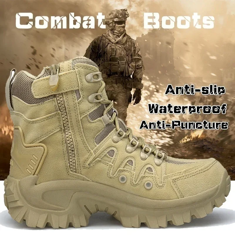 حذاء الكاحل القتالي العسكري للرجال ، حذاء الجيش التكتيكي ، أحذية السلامة في العمل ، أحذية الدراجات النارية الذكور ، حجم كبير 39-46