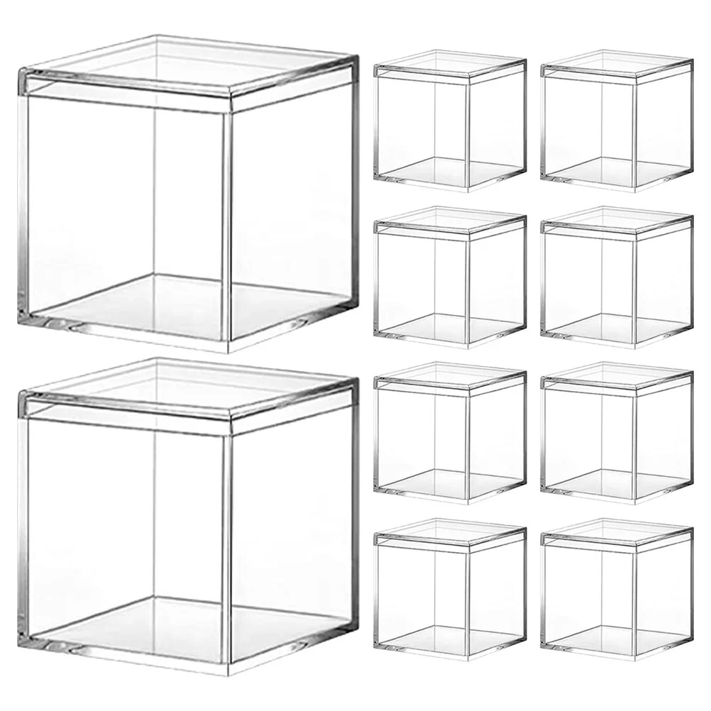 

10pcs 6.5x6.5cm 10x10cm Acrylic Candy Box Goodie Bags Clear Chocolate Plastic Wedding Party Favor Packing Box Container