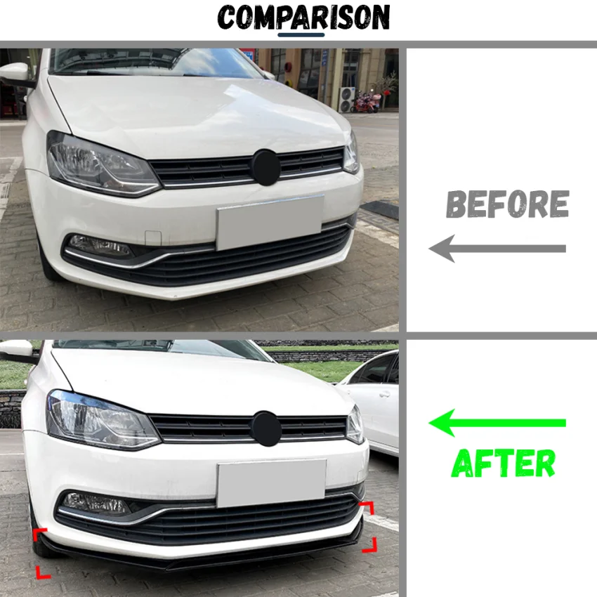 폭스바겐 폴로 MK5 6R 6C TDI TSI 2009-2017 바디킷 튜닝용 프론트 범퍼 립 스포일러 스플리터 디퓨저 (글로스 블랙) 썸네일 4