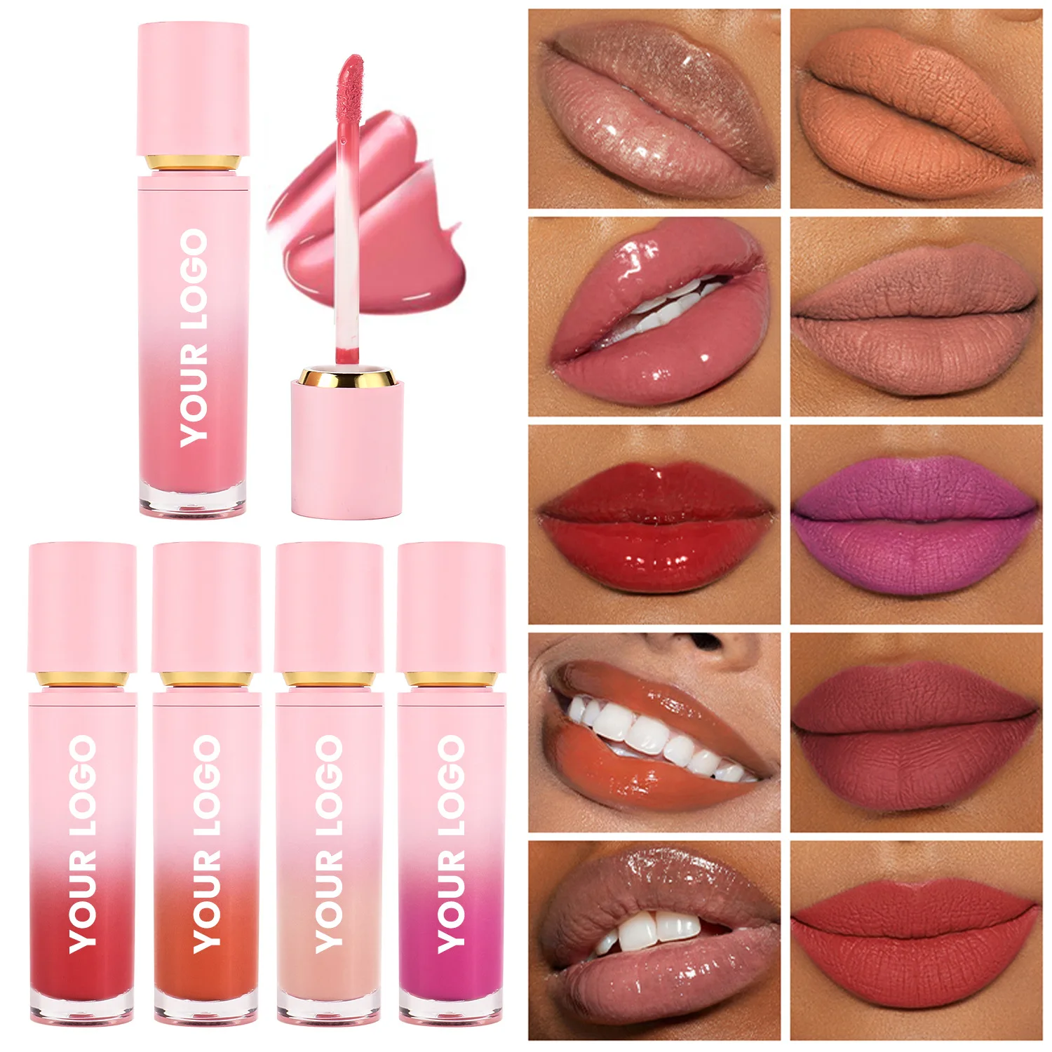 

Lip Gloss Private Label Shiny Liquid Lipstick Waterproof Long-lasting Lip Plumper Gloss Makeup Cute Pink Tube Wholesale 24pcs