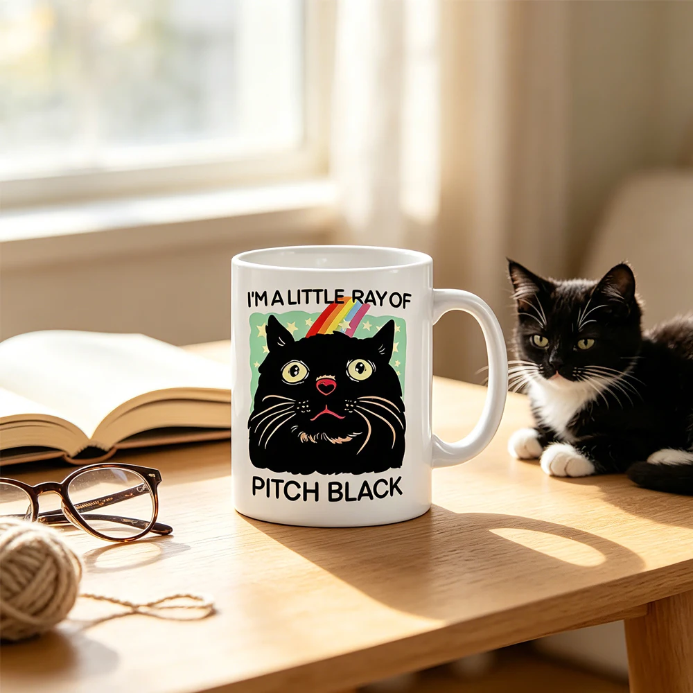 Black cat mug, fun coffee cup, gift for cat lovers and pet owners, 