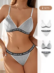 Ladies Fashion Letter-printed Underwear and Thong 2 Pieces with No Underwire Sexy Big Backless Bra 2 Pieces with 2 Sets