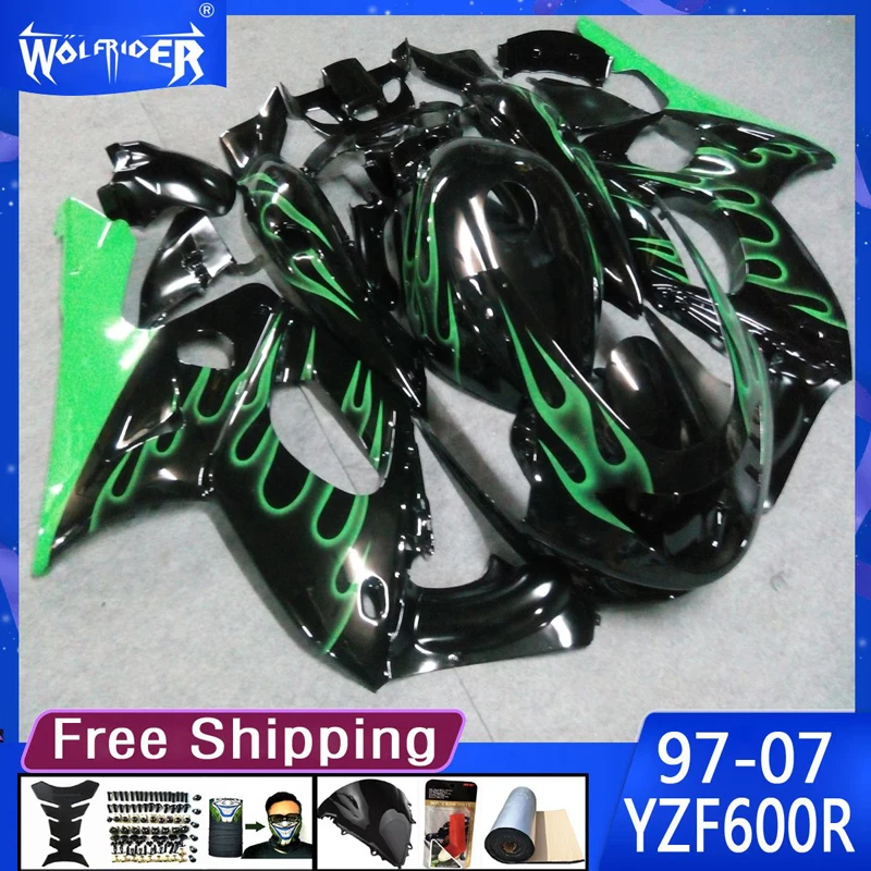 

Motorcycle ABS plastic fairings for YZF600R 1997 - 2007 Motorbike YZF600R 97-07 black green fairing Manufacturer Customize cover